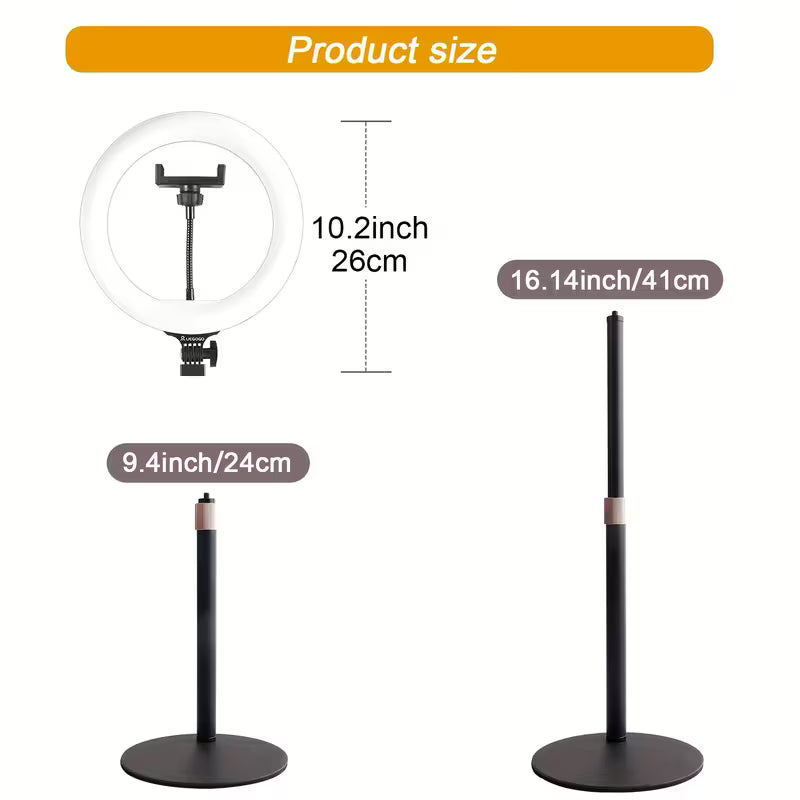 Desk Ring Light with Telescopic Stand, 3 Light Modes 10in ring lamp with Phone Holder for Phone Selfie Laptop Zoom Video Calls Makeup Live Streaming