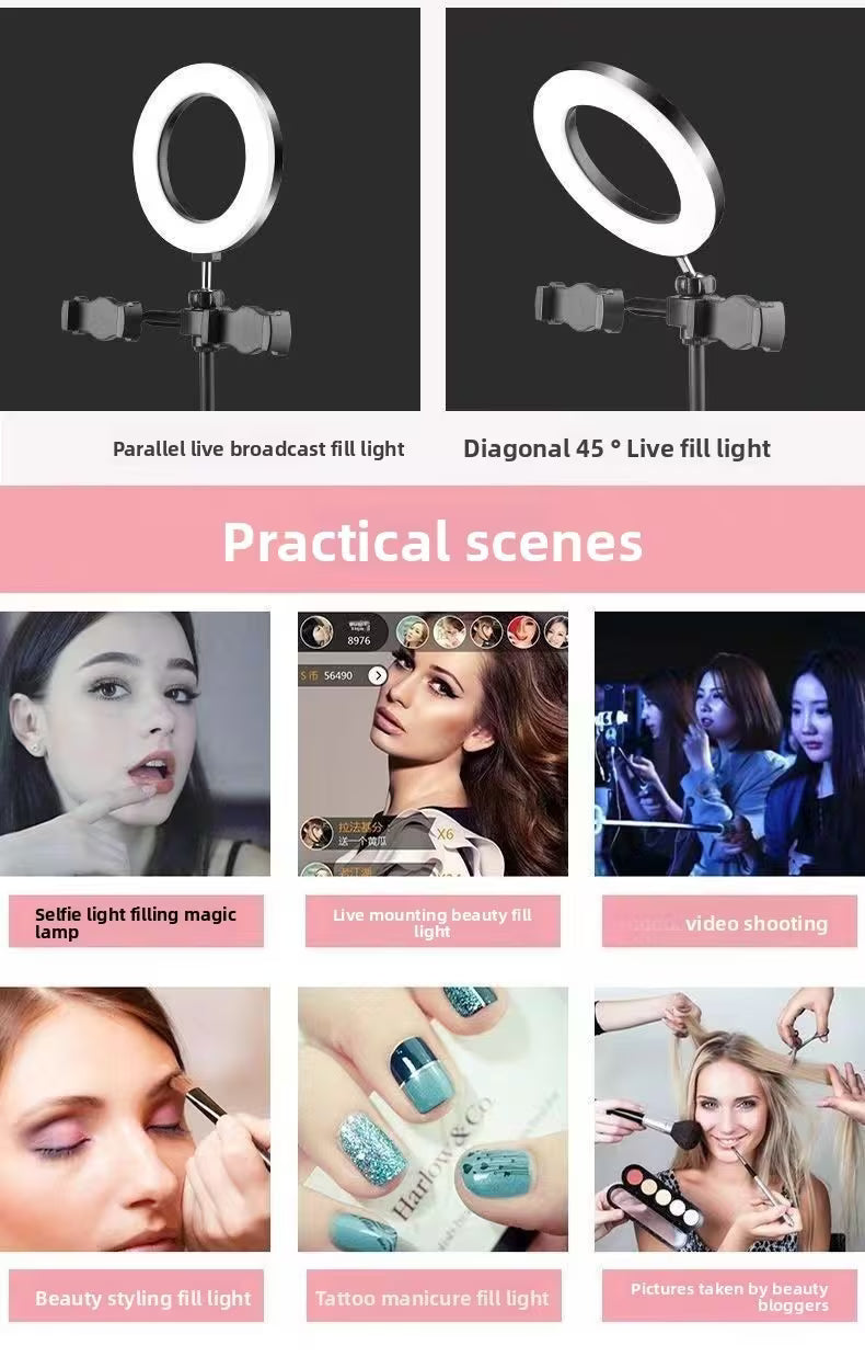 Universal 360° Rotatable Live Streaming Phone Stand with Dual - Clip Adapter, Dual Camera Setup & Beauty Fill Light, Youtube Streaming, Content Creation, Adjustable Stand, Modern Accessory, Highquality Materials, Durable Clip, Phone Mount