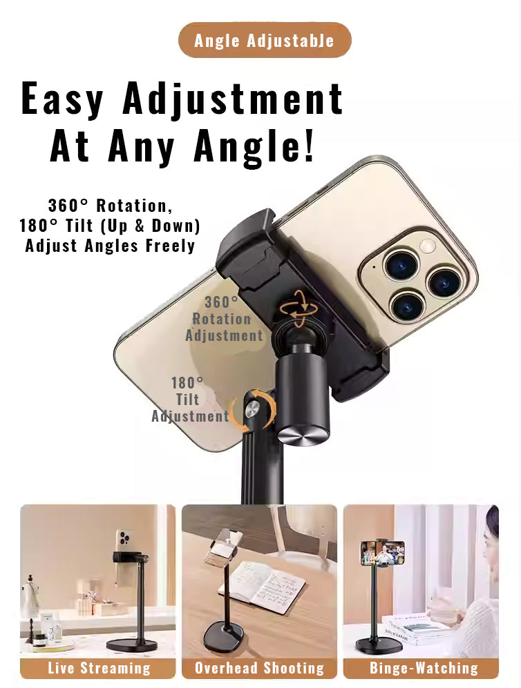 2026 New Multi-Functional Phone Stand - Height-Adjustable Rotatable Foldable Desktop Holder for Live Streaming TikTok Overhead Shooting Selfies
